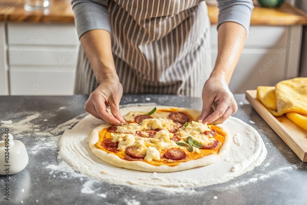 Chef Rolling Dough: Preparing Pastry on a Wooden Kitchen Table Chef Rolling Dough: Preparing Pastry on a Wooden Kitchen Table