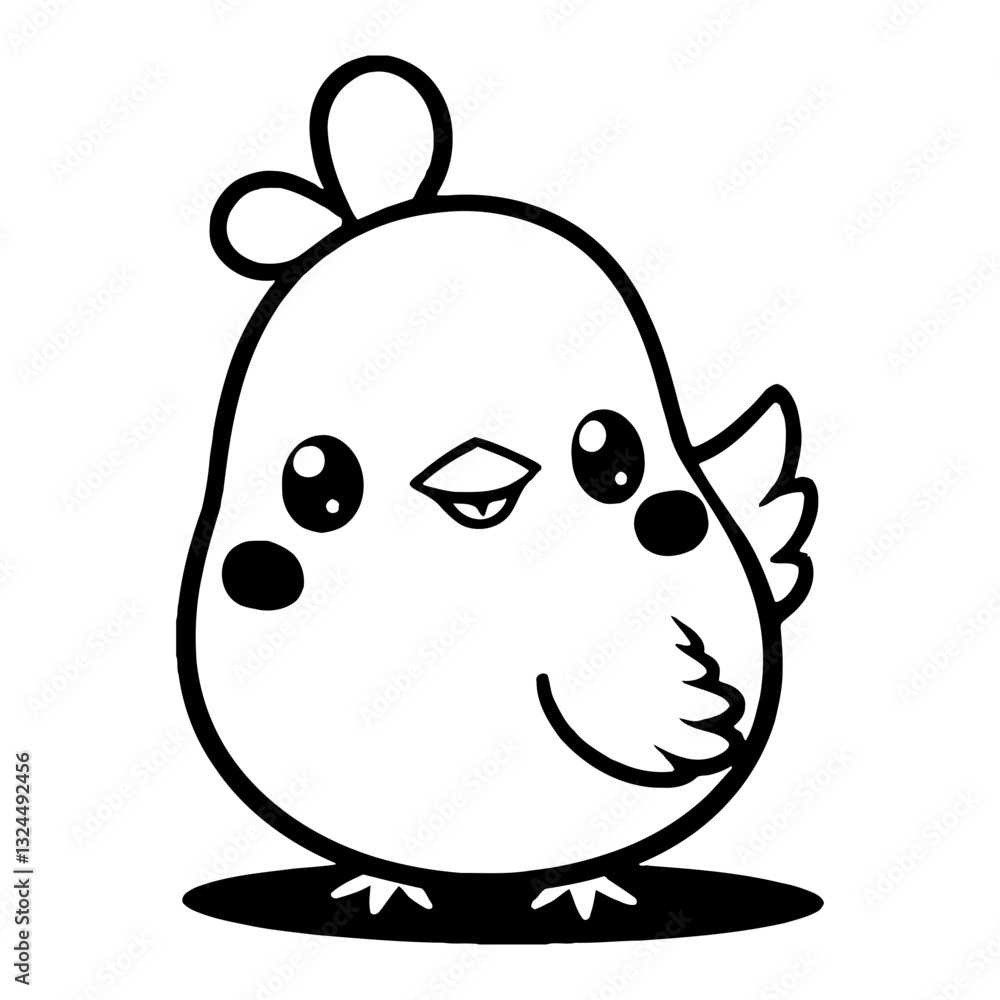 Adorable Kawaii Chicken Chibi Style with Cute Eyes and Happy Expression Black and White Outline Line Art Drawing Adorable Kawaii Chicken Chibi Style with Cute Eyes and Happy Expression Black and White Outline Line Art Drawing
