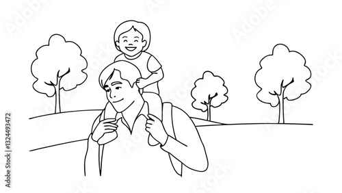 Happy Father and Child Piggyback Nature Walk Outdoors Scene