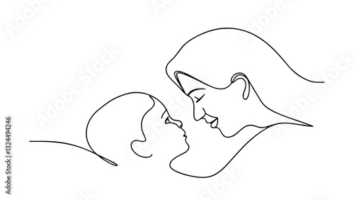Mothers Love OneLine Drawing of Mother and Babys Tender Embrace