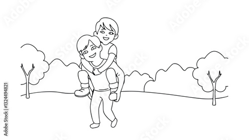 Happy Children Playing Piggyback Outdoors Nature Trees Fun