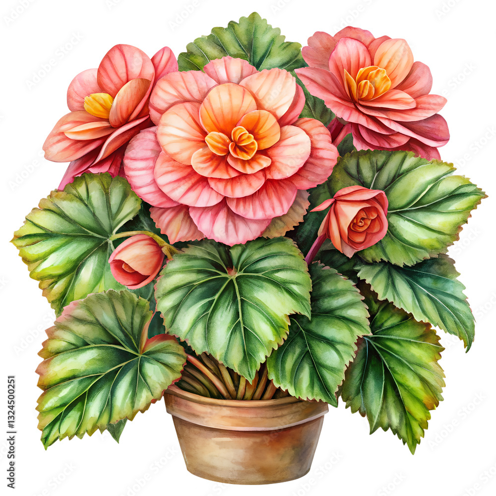 Obraz premium Begonia Watercolor isolated on transparent background