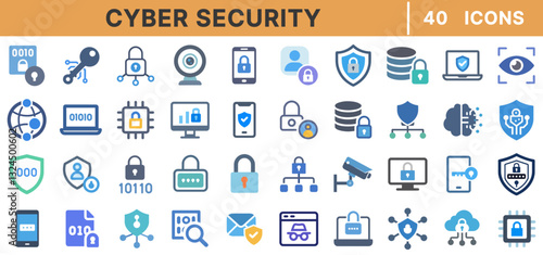 "Cyber Security Icons - Network Security, Data Protection, Online Safety, Encryption, Authentication Icon Set"