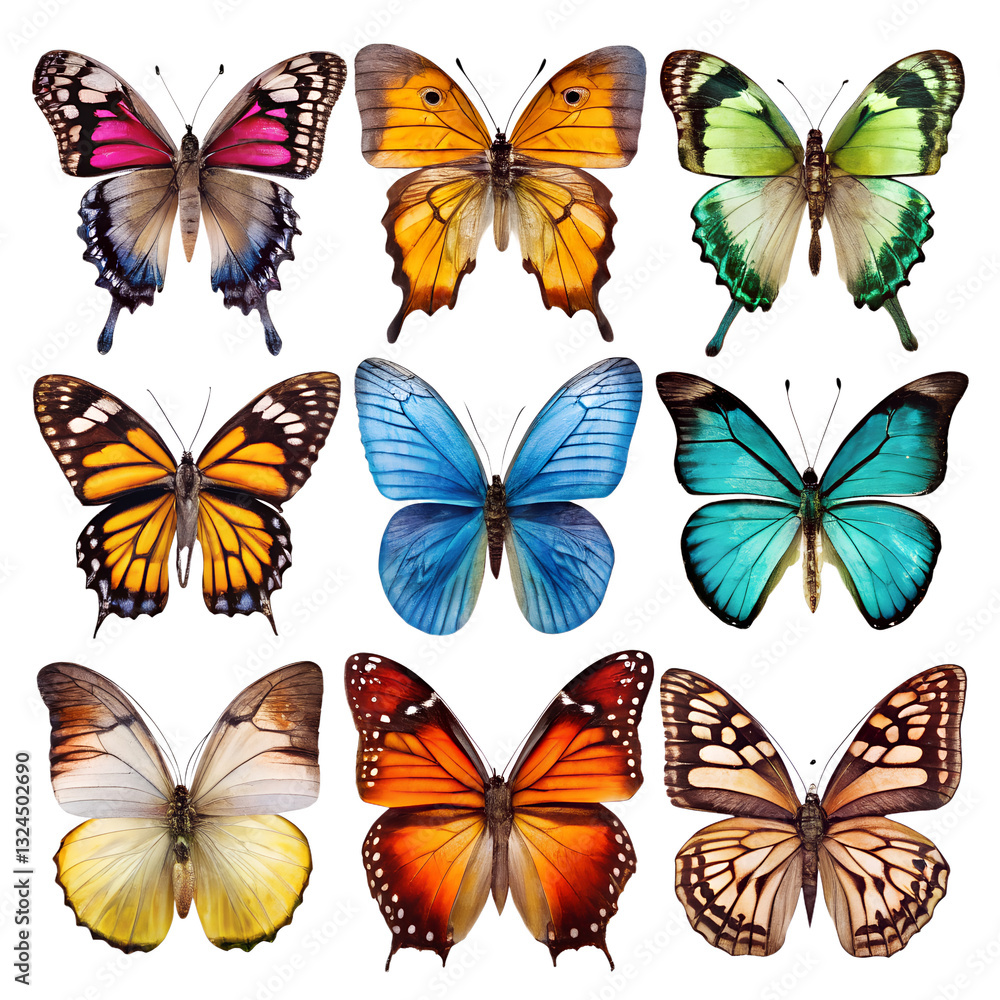 set of butterflies isolated on transparent background set of butterflies isolated on transparent background