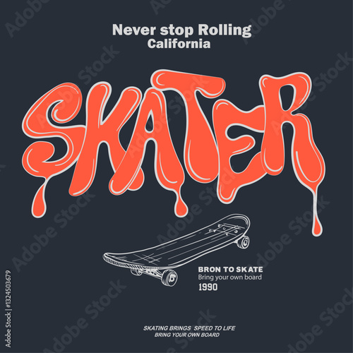 Skater graffiti text print design. hand writing font. urban skate artwork. hand drawn font. Skater with skateboard. text with skating. calligraphy skate prints.  skate t shirt design.