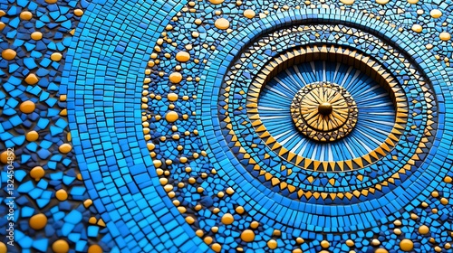 Wallpaper Mural Blue mosaic artwork detailing a circular design, detailed background, for interior decor or artistic inspiration Torontodigital.ca
