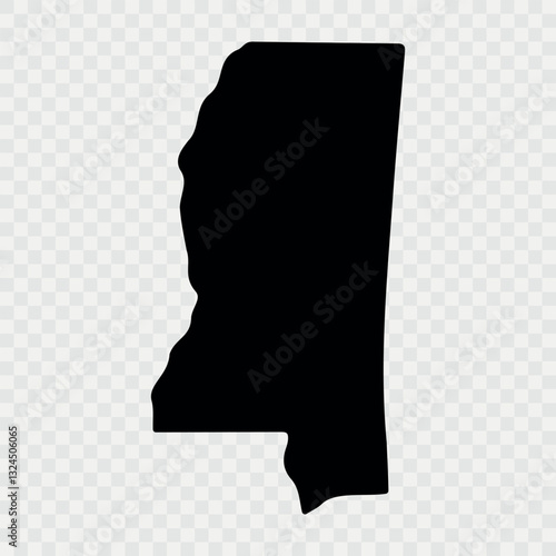 Mississippi Map Black, State Border, United States, US America, Transparent Isolated, Variations. High detailed vector map - Mississippi. Vector icon. Color set