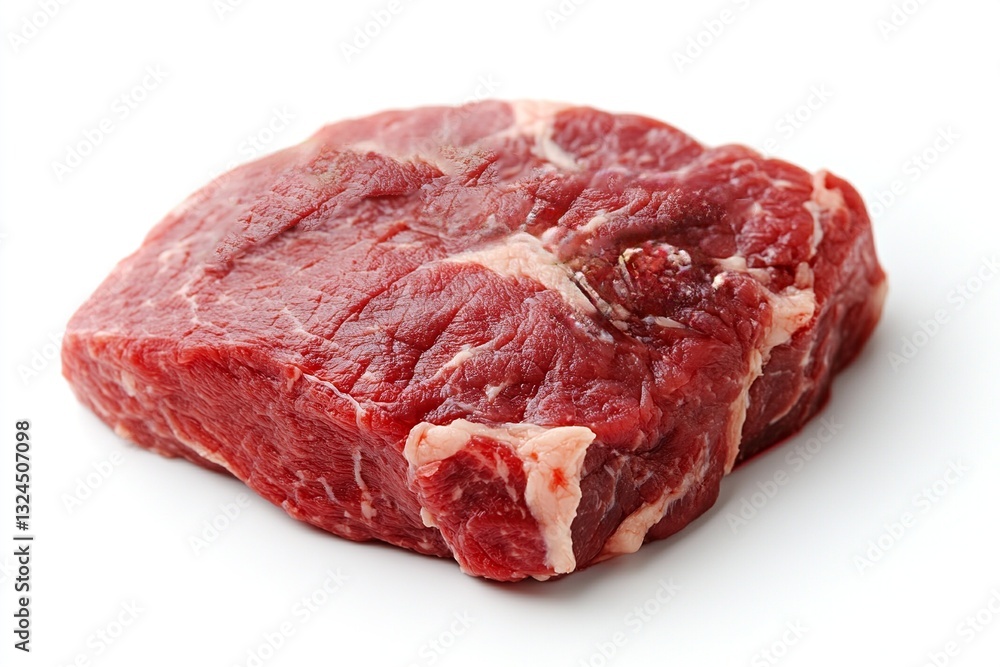 Fresh raw beef steak on a white background, showcasing its marbling and texture for culinary use Fresh raw beef steak on a white background, showcasing its marbling and texture for culinary use