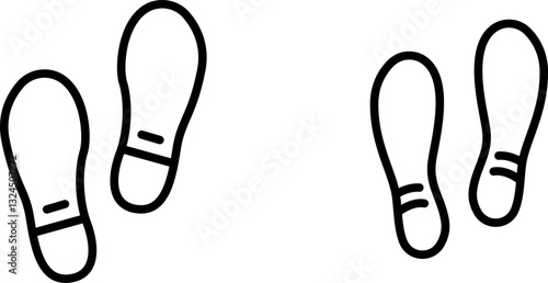 "Shoe Sole and Footsteps Icon – Footprints of People in Motion on the Ground Symbol in Vector Style"