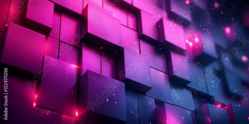 Abstract Purple Cubes, Glowing, 3D