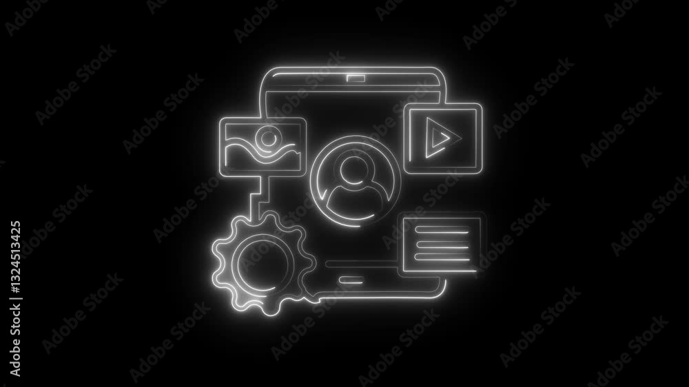 glowing neon assets icon isolated on black background. HD video motion graphic animation glowing neon assets icon isolated on black background. HD video motion graphic animation