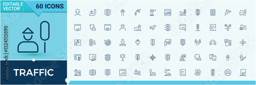 Traffic icon set. It contains symbols to jam, pedestrian, road and more. Icon design. City line icons set. Vector illustration.