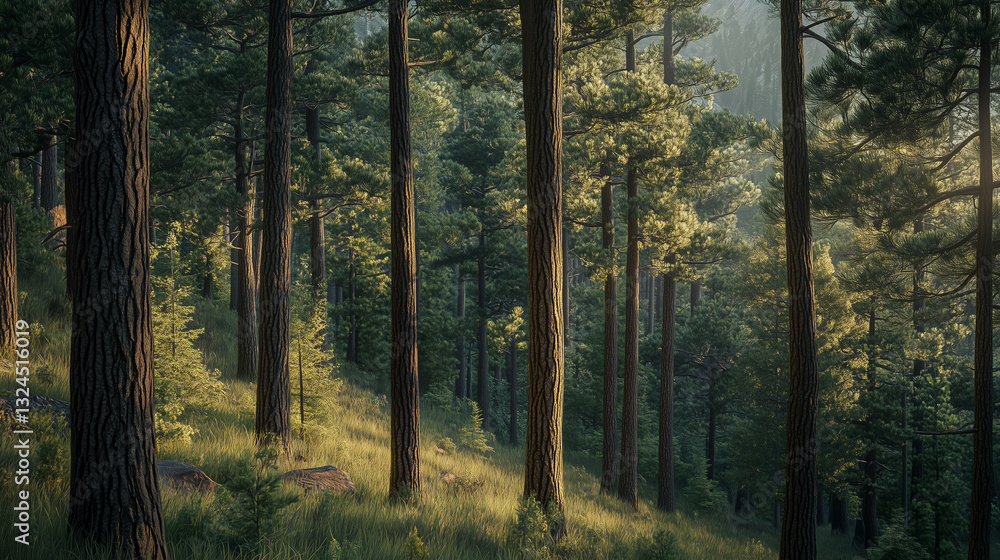 Fototapeta premium Resilient Evergreens Thrive in a Rugged Pine Forest Landscape