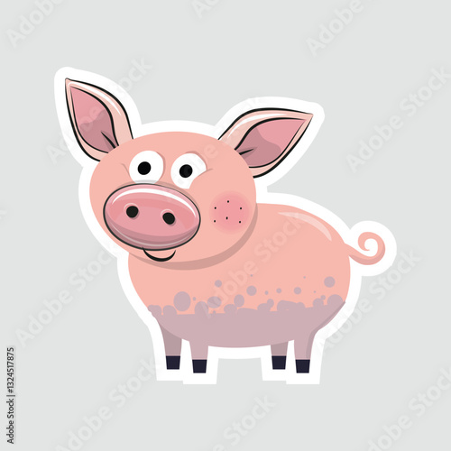 Cute Cartoon Pig Vector Sticker. Adorable cartoon pig sticker with a playful expression. Perfect for farm-themed decor, kids’ education, and fun animal illustrations