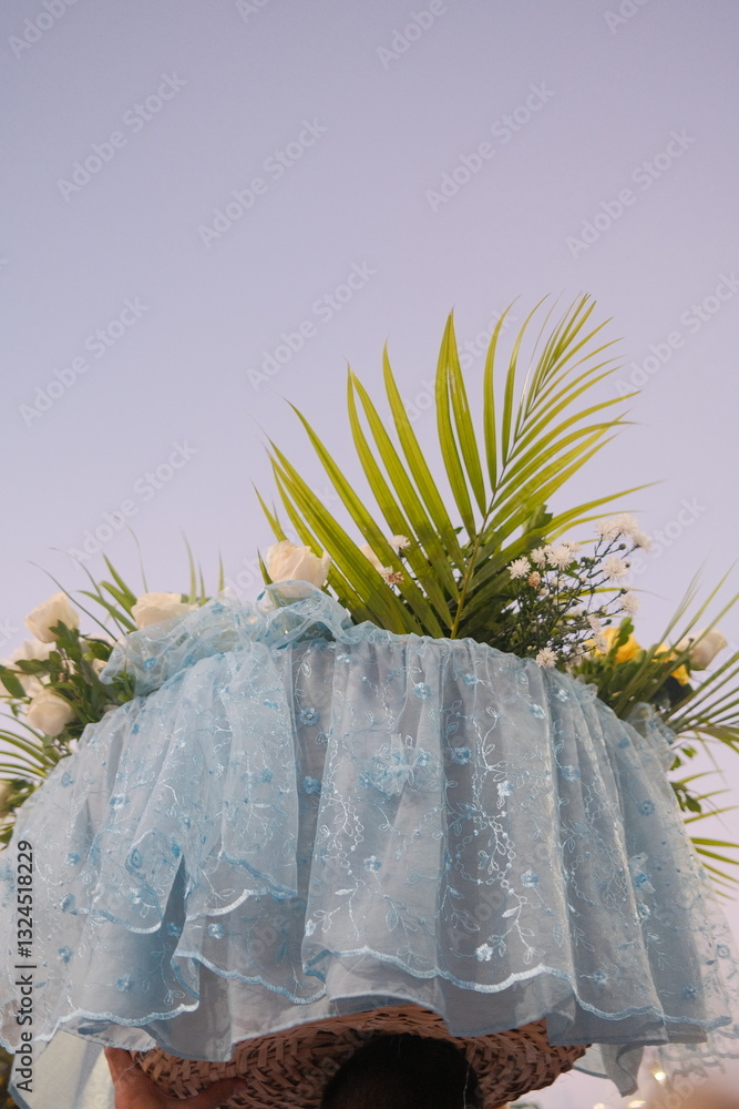 custom made wallpaper toronto digitalA floral offering for Iemanjá held up against a soft pastel sunrise sky at Praia Vermelha, Salvador, Bahia, during the Dia de Iemanjá celebration.