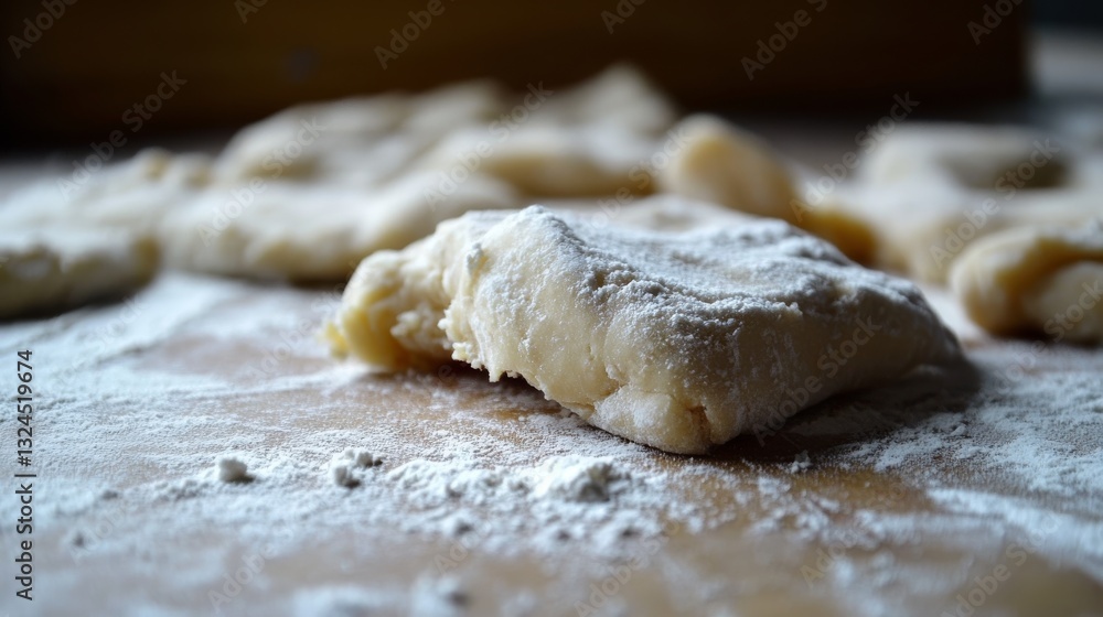 Flour Dusted Dough on Kitchen Surface Ready for Baking Flour Dusted Dough on Kitchen Surface Ready for Baking