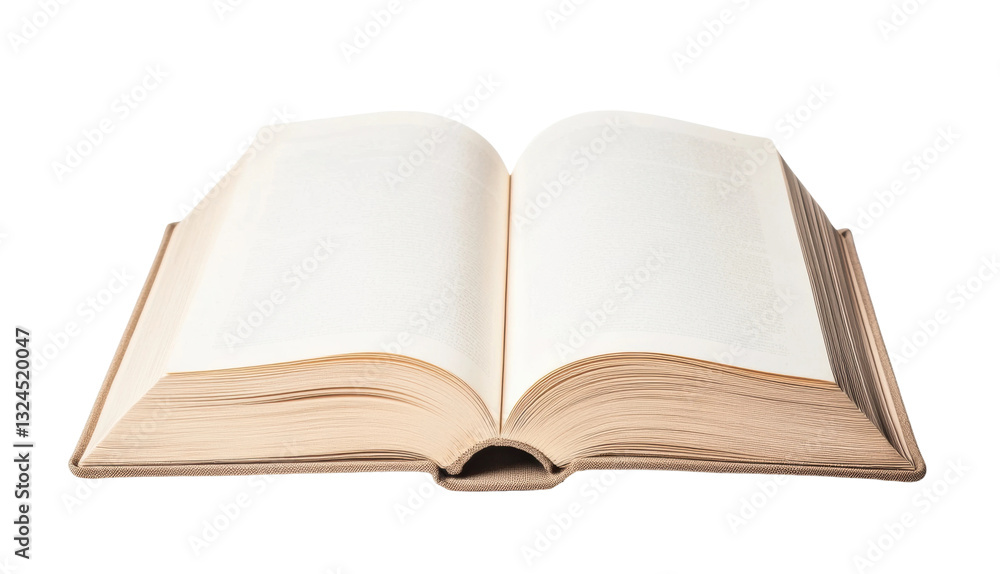 Open book with blank pages lying flat on table, cut out Open book with blank pages lying flat on table, cut out