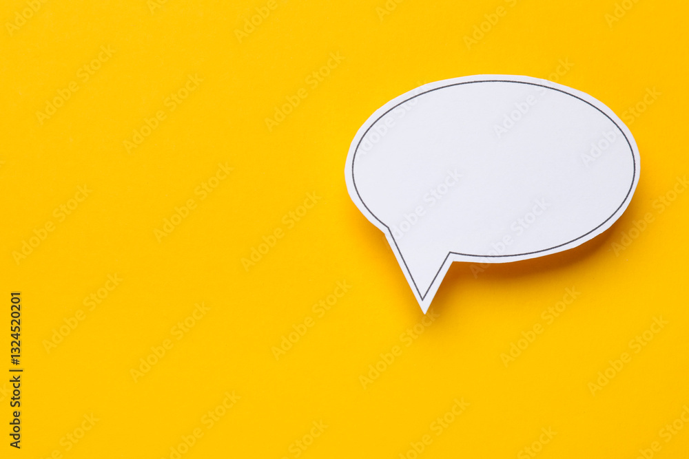 Blank speech bubble on yellow background, top view. Space for text Blank speech bubble on yellow background, top view. Space for text