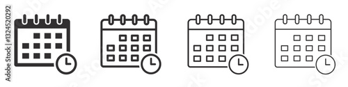 Set of calendar and clock icons. Business appointment, schedule. Calendar with clock, vector.