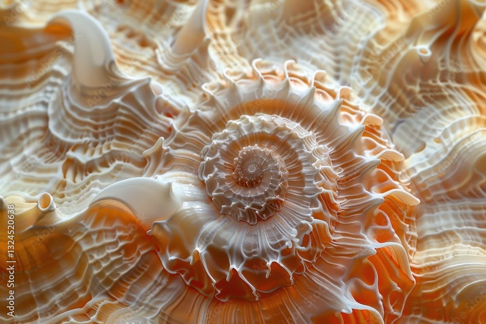 Intricate spiral pattern of a seashell showcasing natural beauty and delicate details found on a beach during a sunny day near the coastline