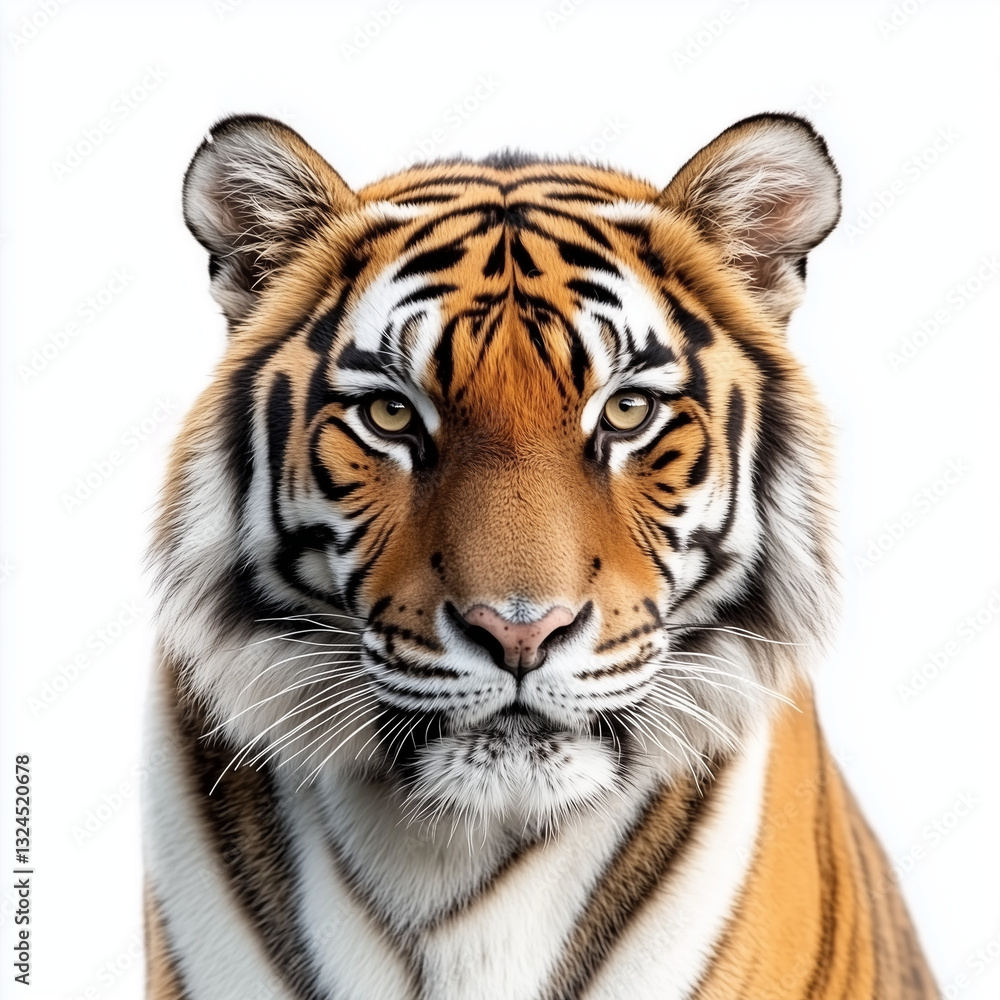 Fototapeta premium Striking Tiger Portrait on a Clear White Background