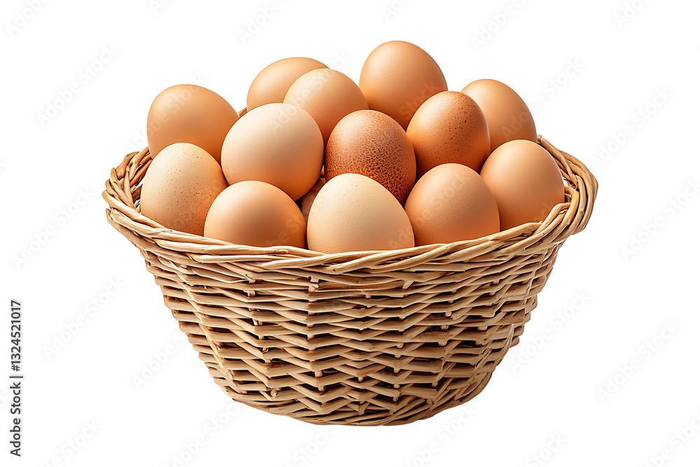 A Basket of brown color eggs Isolated on White and Transparent Background PNG Image. A Basket of brown color eggs Isolated on White and Transparent Background PNG Image.