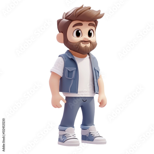 Stylish 3D Cartoon Man with Beard: A Trendy, Modern Character Illustration for Fashion and Lifestyle Design, Perfect for Digital Media and Animation Projects