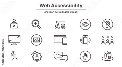 Web accessability line icon set. Editbale stroke vector icons.