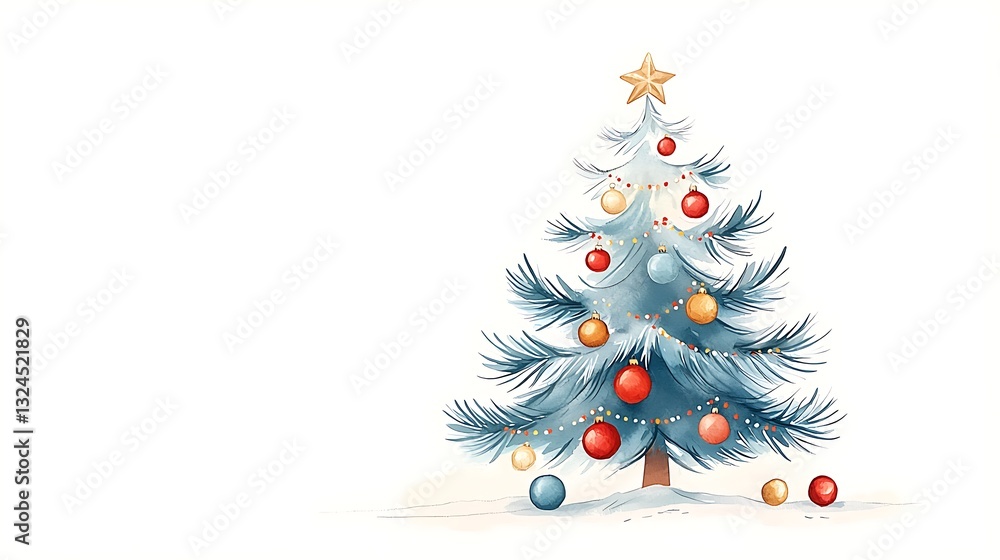 Festive Blue Christmas Tree Watercolor. Festive Blue Christmas Tree Watercolor.