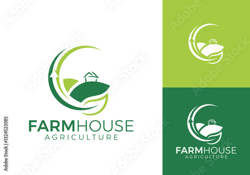 farm house logo. leaf tree landscape agriculture symbol vector design inspiration