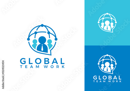 globe teamwork logo. business chat communication vector design inspiration