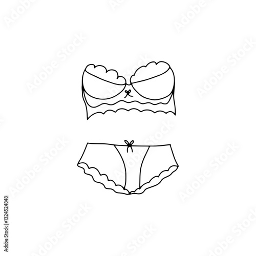 Swimming suit. Doodle bra. Modern and classic style top sketches. Plus siaze swimsuit