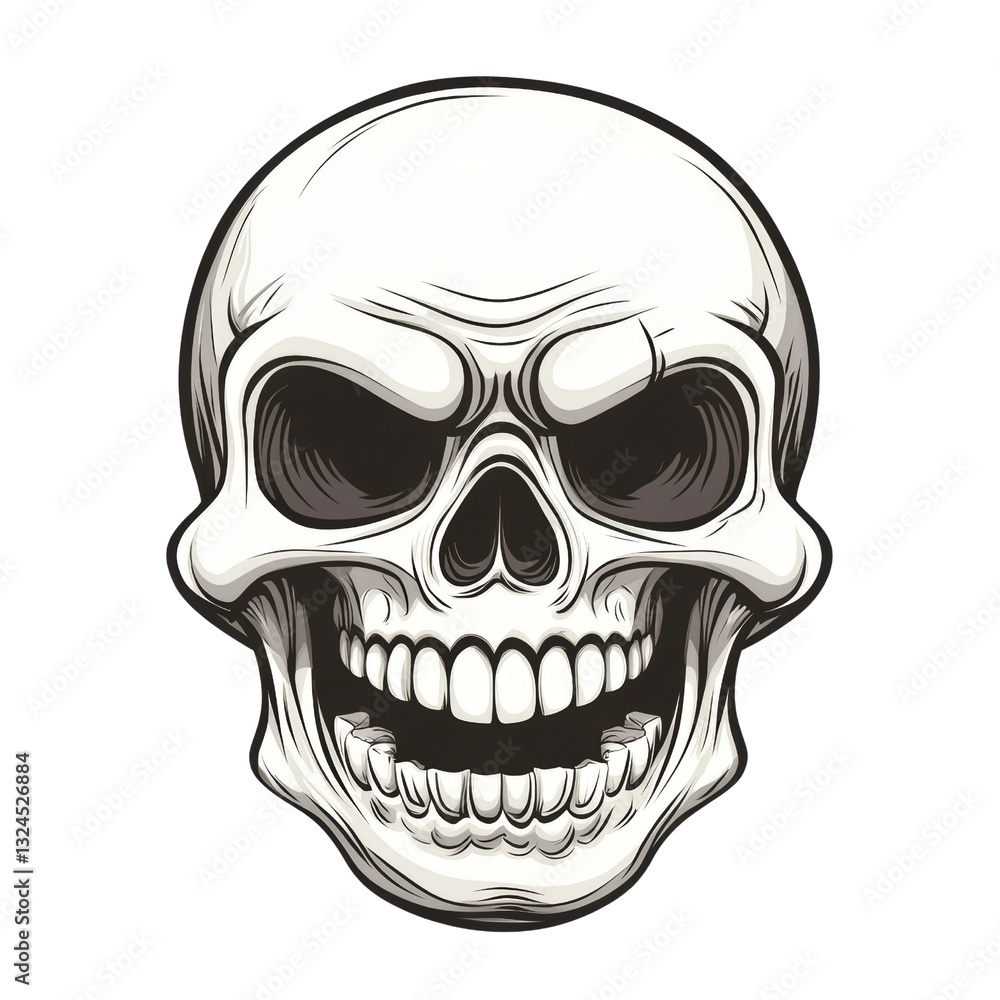Fototapeta premium A Grimace of Mortality: Intricate illustration of a human skull, a symbol of mortality, exuding a sense of mystery and the macabre, perfect for Halloween and beyond.