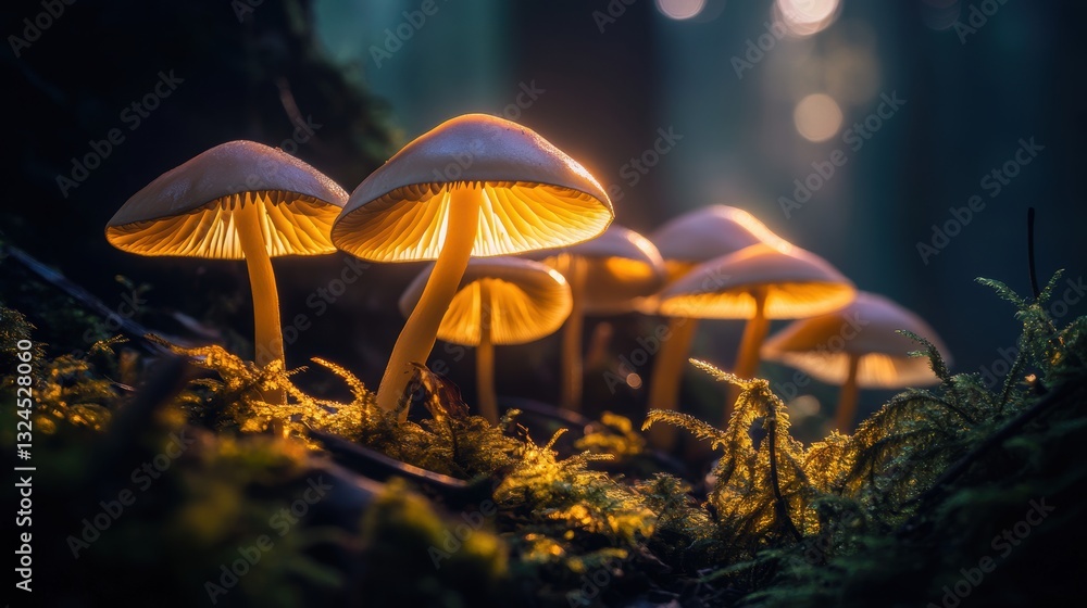 Fototapeta premium Closeup view of fresh mushroom in forest in Spring.