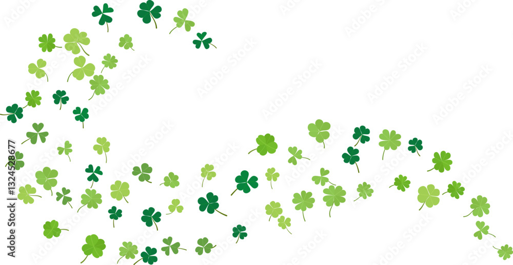 Flying green clover leaves decor greeting card, banner and background vector illustration Flying green clover leaves decor greeting card, banner and background vector illustration