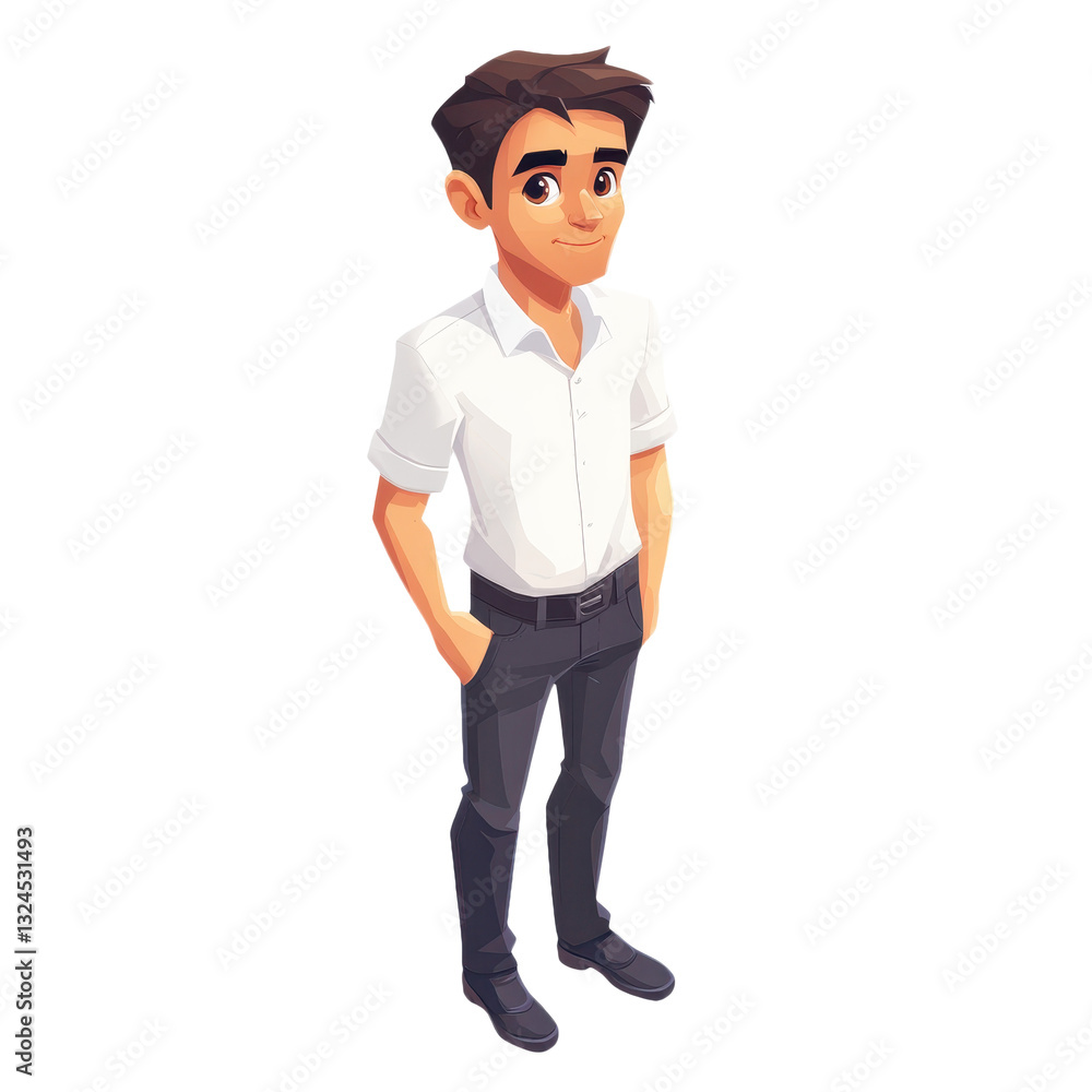Fototapeta premium Confident Young Man Cartoon Character: A Modern Illustration of Style, Success, and Professionalism for Business, Fashion, and Lifestyle Designs