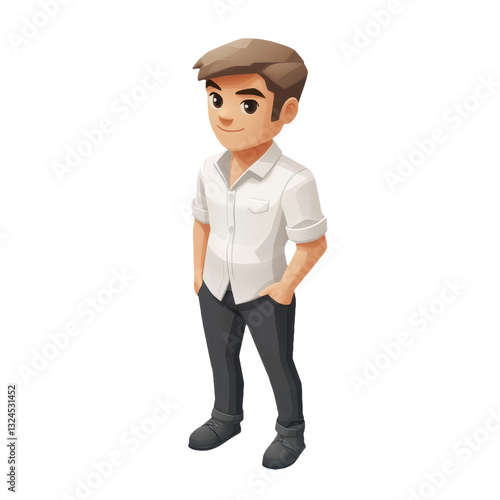 Charming Cartoon Man: A Cheerful Character Design with a Modern Style, Perfect for Illustrations, Avatars, and Graphic Art Projects, Isolated on a Clean Background