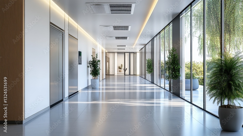 Modern Office Corridor with Air Conditioning Modern Office Corridor with Air Conditioning
