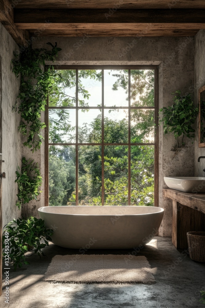 Fototapeta premium Modern Bathroom with Window and Tub