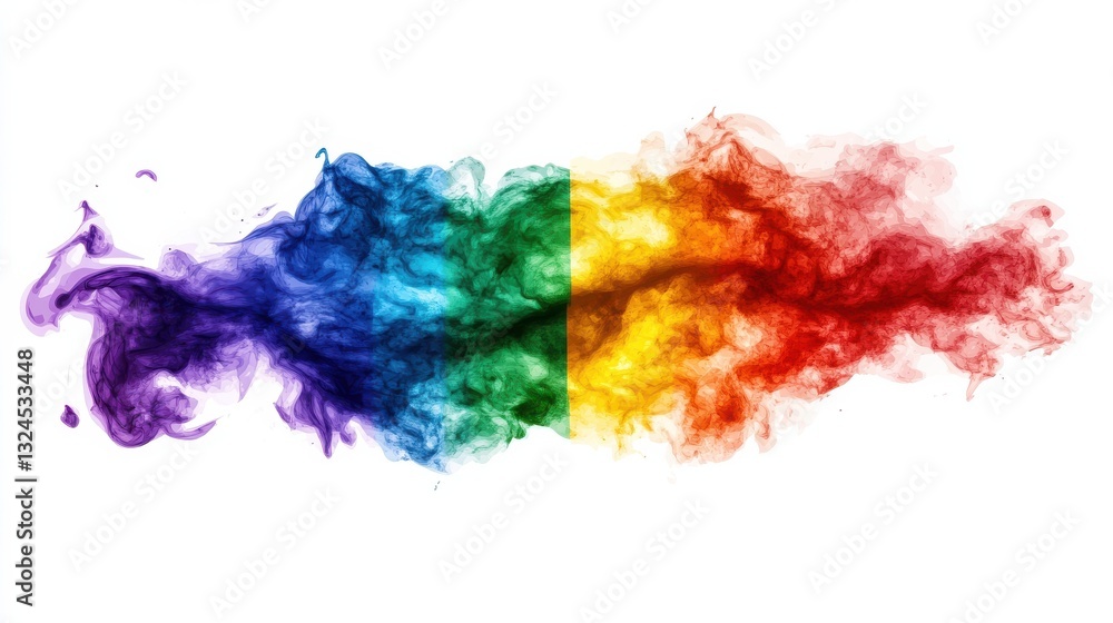 Fototapeta premium LGBT watercolor colorful abstract banner, smoke and dust with rainbow colors, vibrant LGBTQ flag colors texture isolated on white background