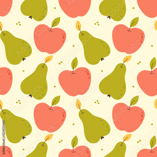Seamless fruit pattern with apples and pears