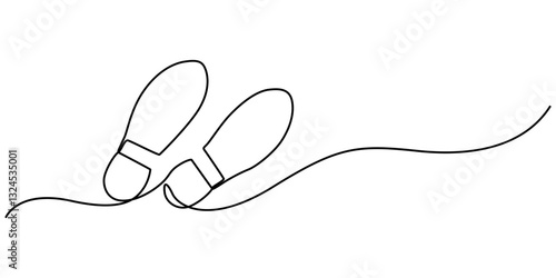 Continuous single line drawing of human footprint. Human footprint one line icon, Vector illustration, Continuous one line drawing of footsteps, Barefoot human footprint drawn in minimalist style.