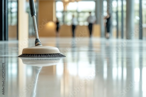 Wallpaper Mural lone cleaning professional meticulously polishes floor with reflection of their focused expression clear Torontodigital.ca