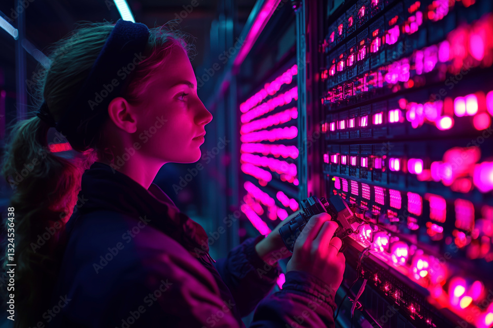 Woman Working in a Server Room Woman Working in a Server Room