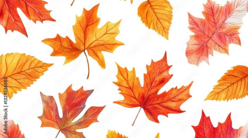 Seamless pattern with hand drawn watercolor fall leaves for fabric, poster, card, wallpaper, wrapping paper, and home decor Seamless pattern with hand drawn watercolor fall leaves for fabric, poster, card, wallpaper, wrapping paper, and home decor