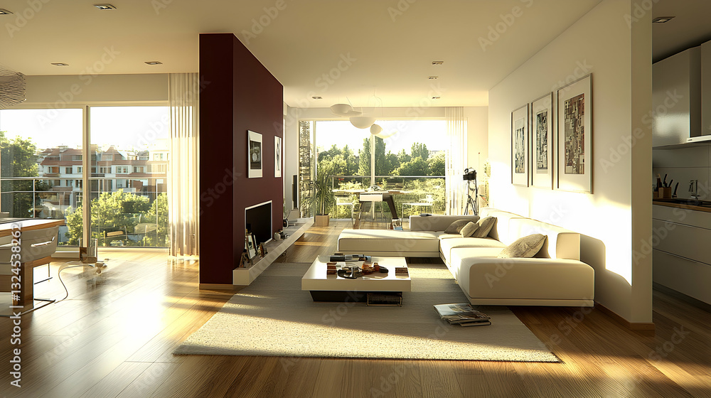 Fototapeta premium Open-plan modern living area