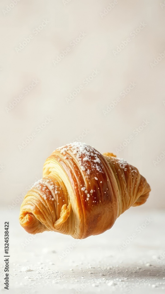 Croissant gently falling through the air like a feather with a soft rustle sound, gentle, pastry, rustle Croissant gently falling through the air like a feather with a soft rustle sound, gentle, pastry, rustle