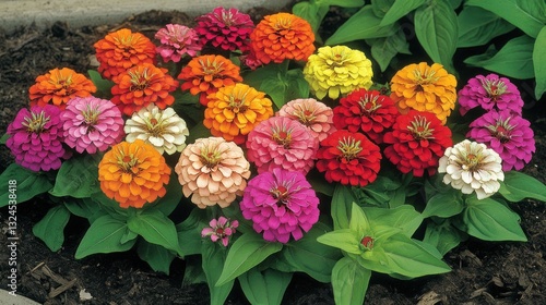 Wallpaper Mural Vibrant multicolored zinnias blooming in garden bed. Torontodigital.ca