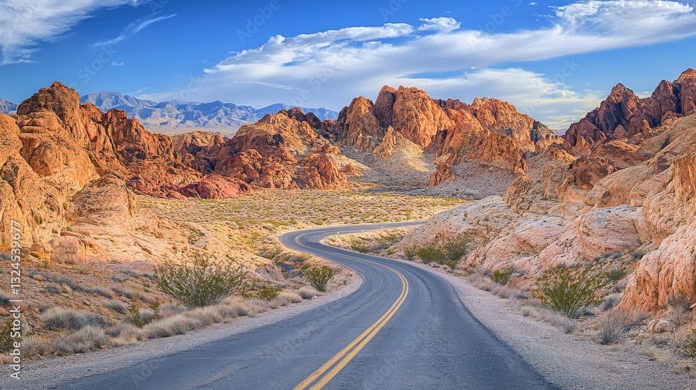 Scenic Desert Highway Winding Through Red Rock Canyon Scenic Desert Highway Winding Through Red Rock Canyon