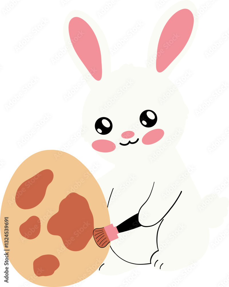 Obraz premium A cute bunny painting an egg, perfect for Easter and springtime themes.
